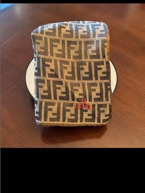 Fendi Brown & Beige Scarf With Red FF Logo
